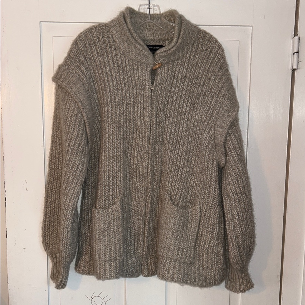 I.B. DIFFUSION Women’s Chunky Knit Cardigan Pockets Toggle Full Zip Wool Mohair